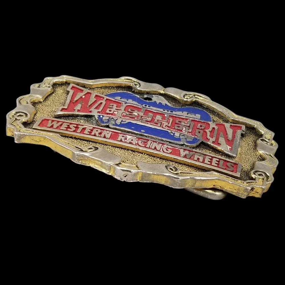 Vintage‎ Western Racing Wheels Belt Buckle Retro Car Racing Collectible Gift